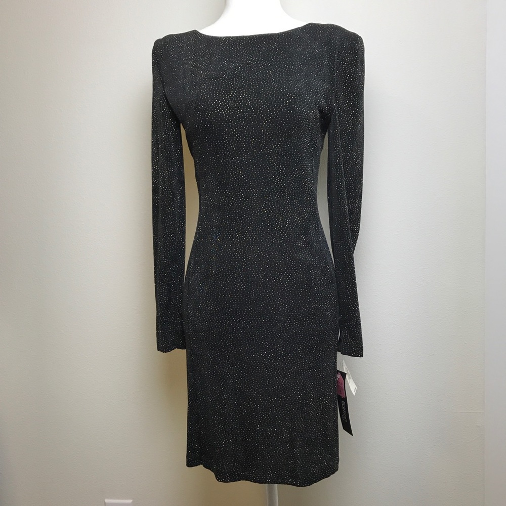 Vintage Late Edition Little Black Dress with Gold Glitter